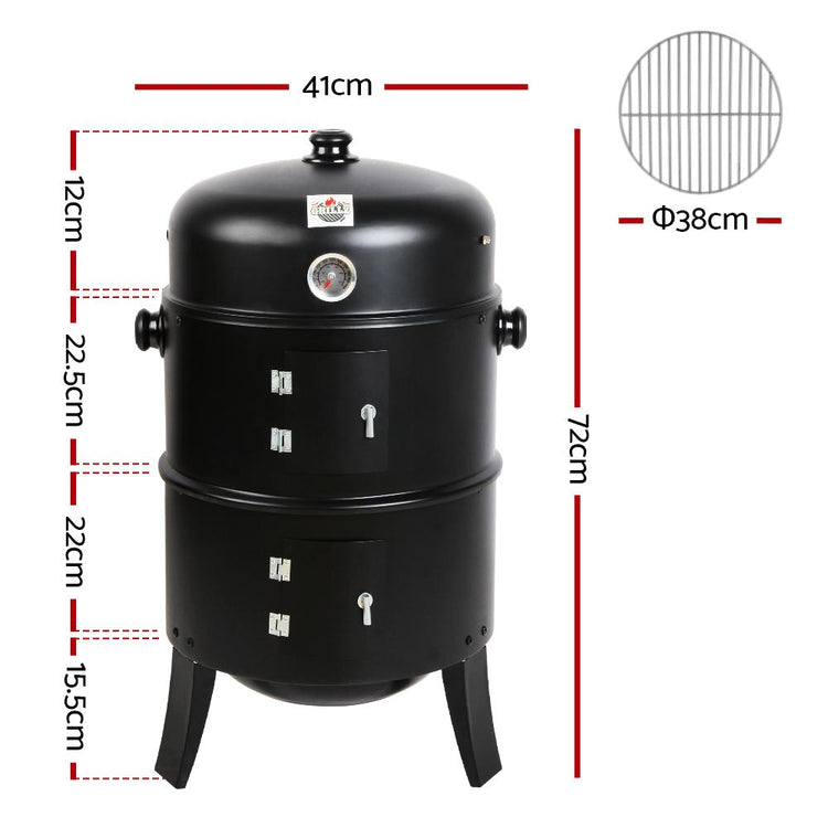 BBQ - 3-in-1 Charcoal BBQ Smoker - Black