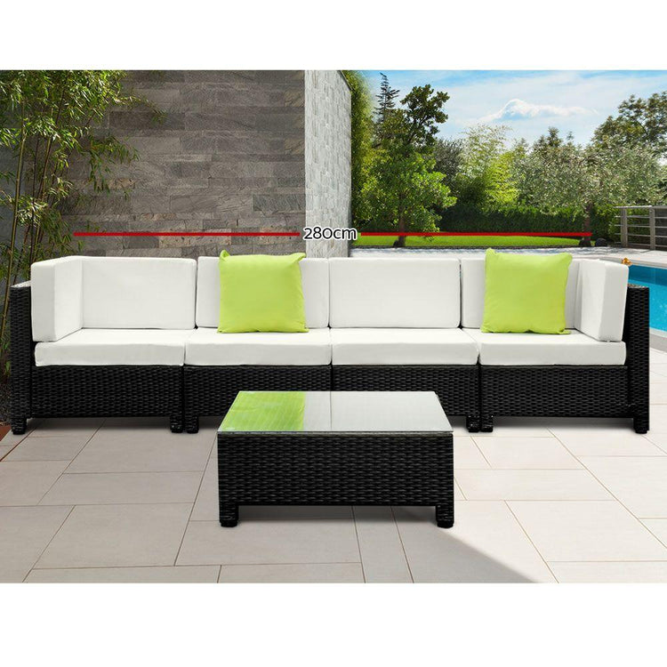 Lounge Set - 4 Seat Wicker Outdoor Lounge Set With Bonus Beige Cushion Covers