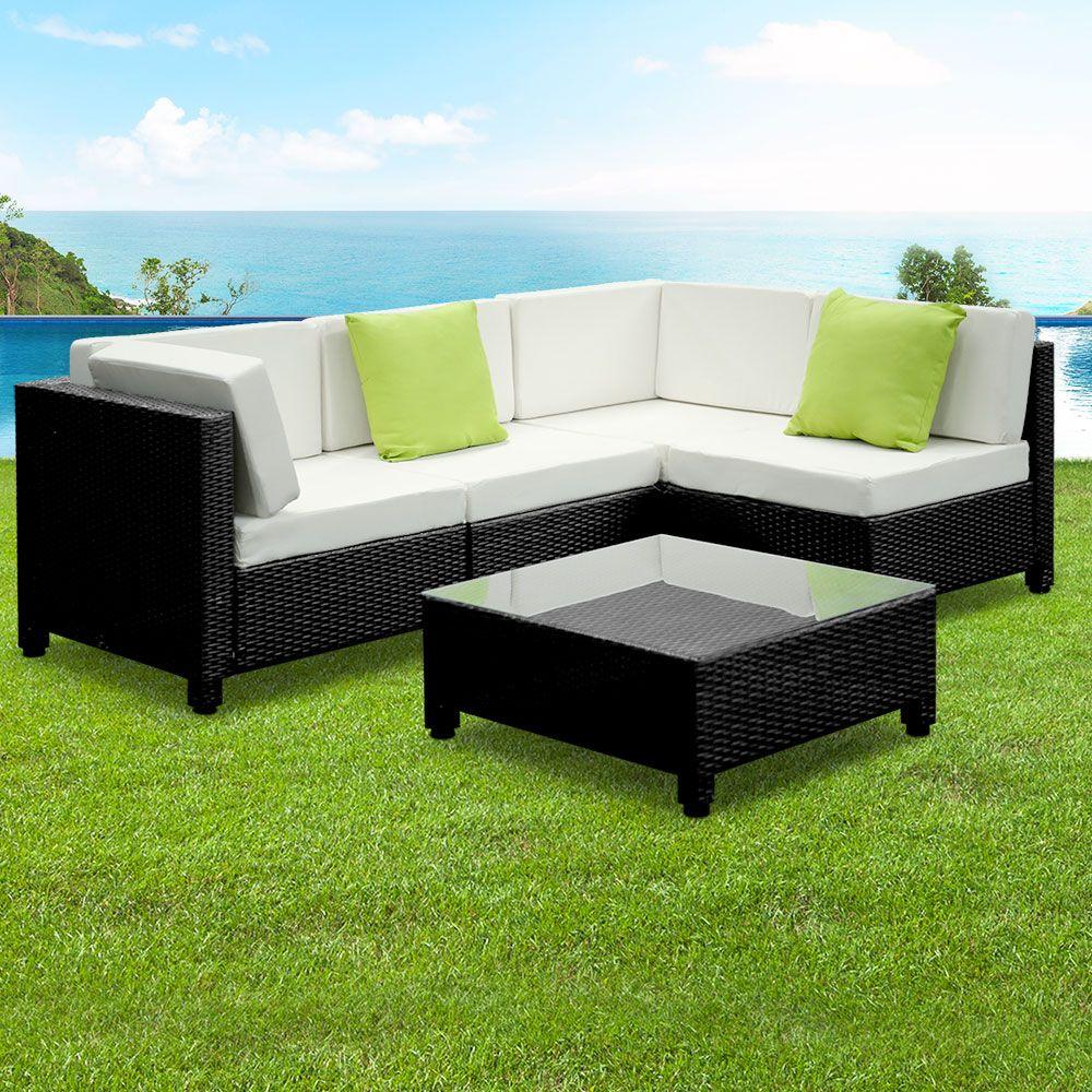 Lounge Set - 4 Seat Wicker Outdoor Lounge Set With Bonus Beige Cushion Covers