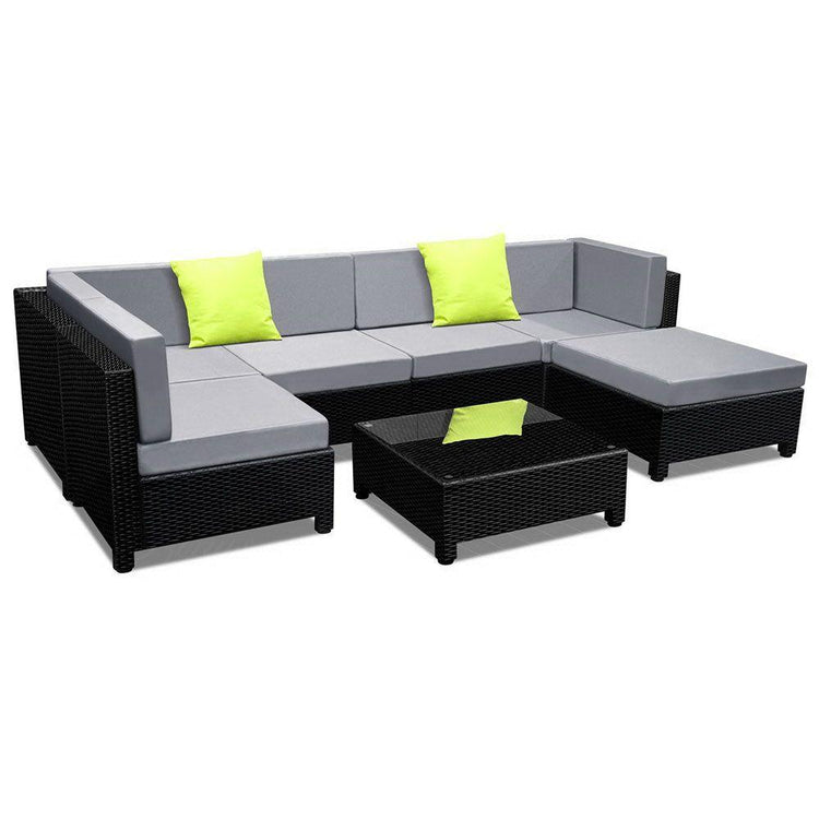Lounge Set - 6 Seat Corner Wicker Outdoor Lounge Set With Bonus Beige Cushion Covers