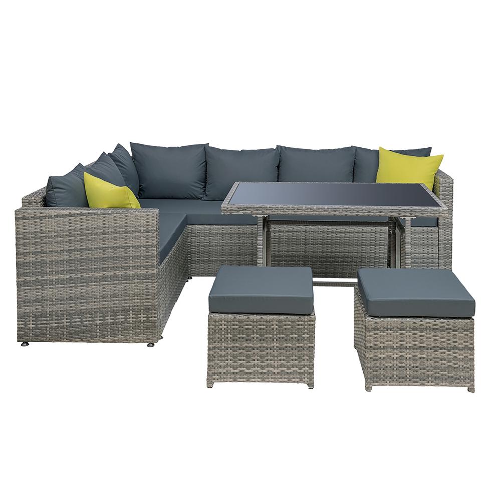 Lounge Set - Wicker Outdoor Sofa Dining Set - Grey