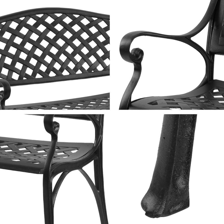 Outdoor Benches - Garden Bench Outdoor Seat Chair Cast Aluminium Park Black