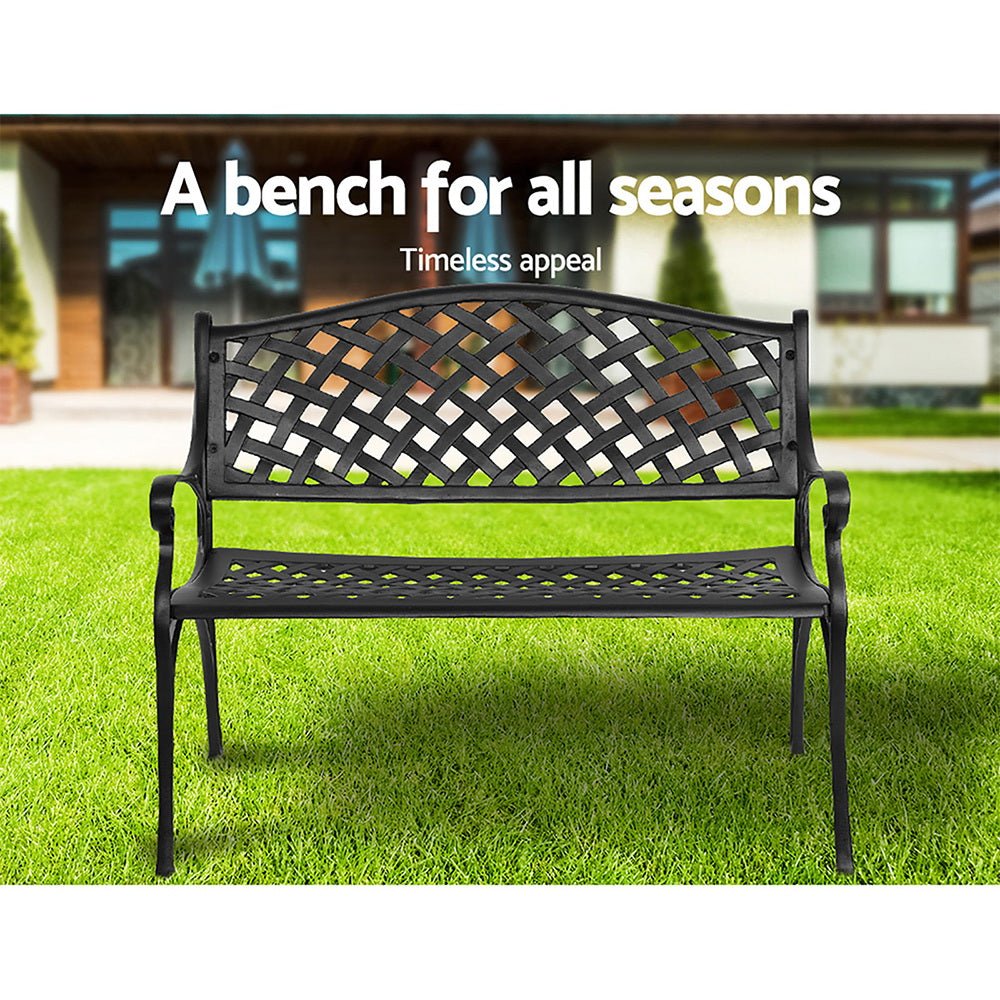 Outdoor Benches - Garden Bench Outdoor Seat Chair Cast Aluminium Park Black