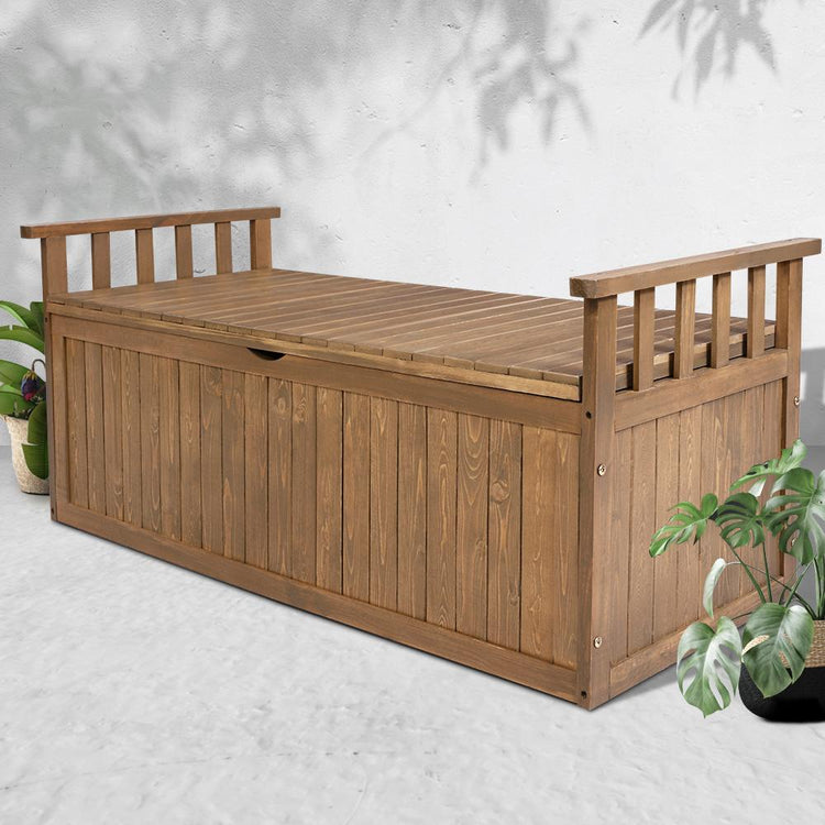 Outdoor Storage - Outdoor Storage Box Wooden Garden Bench 128.5cm Chest Tool Toy Sheds XL
