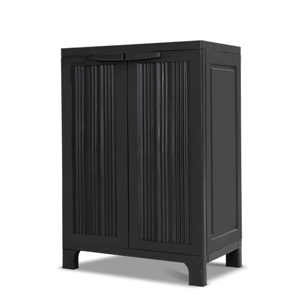 Outdoor Storage - Outdoor Storage Cabinet Cupboard Lockable Garden Sheds Adjustable Black