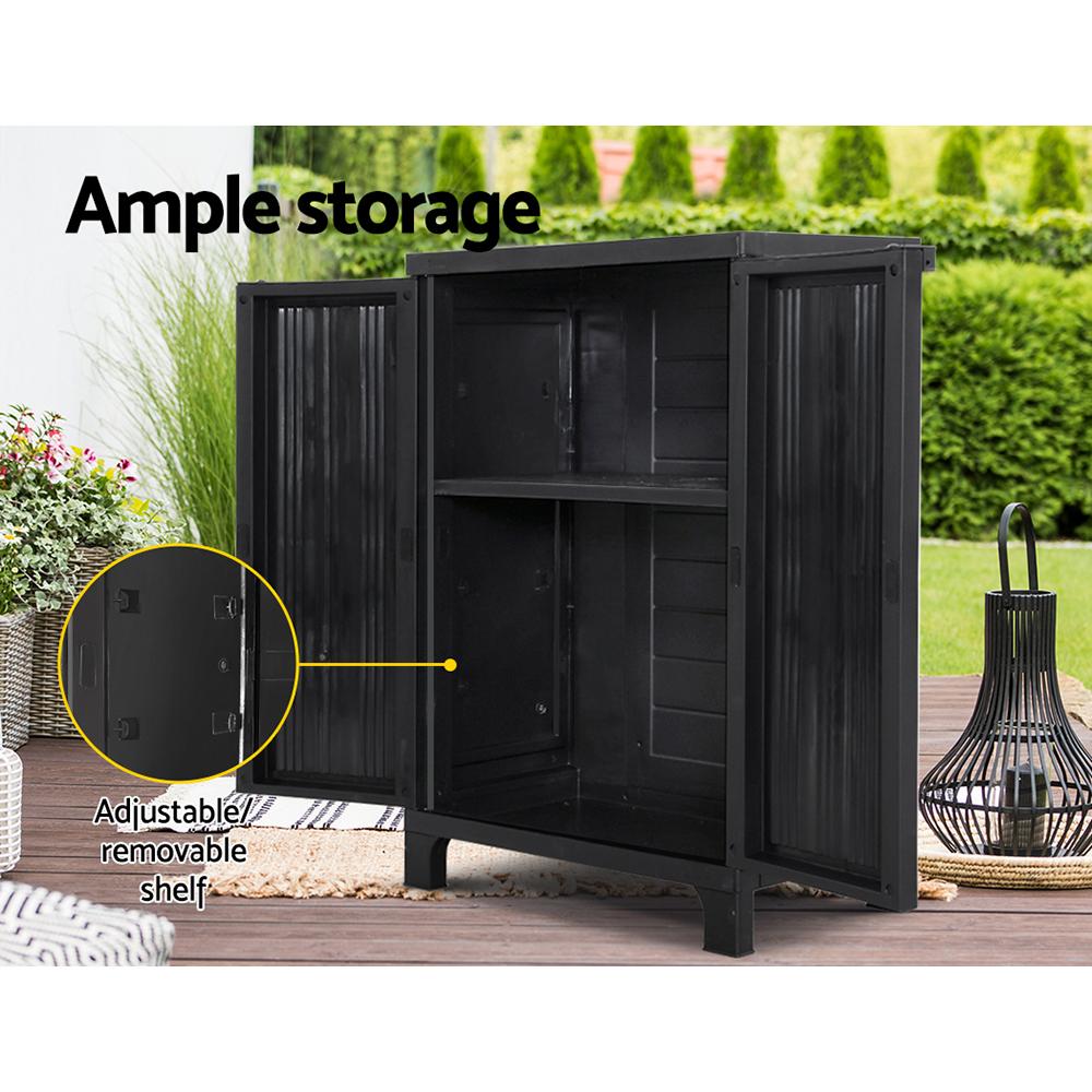 Outdoor Storage - Outdoor Storage Cabinet Cupboard Lockable Garden Sheds Adjustable Black