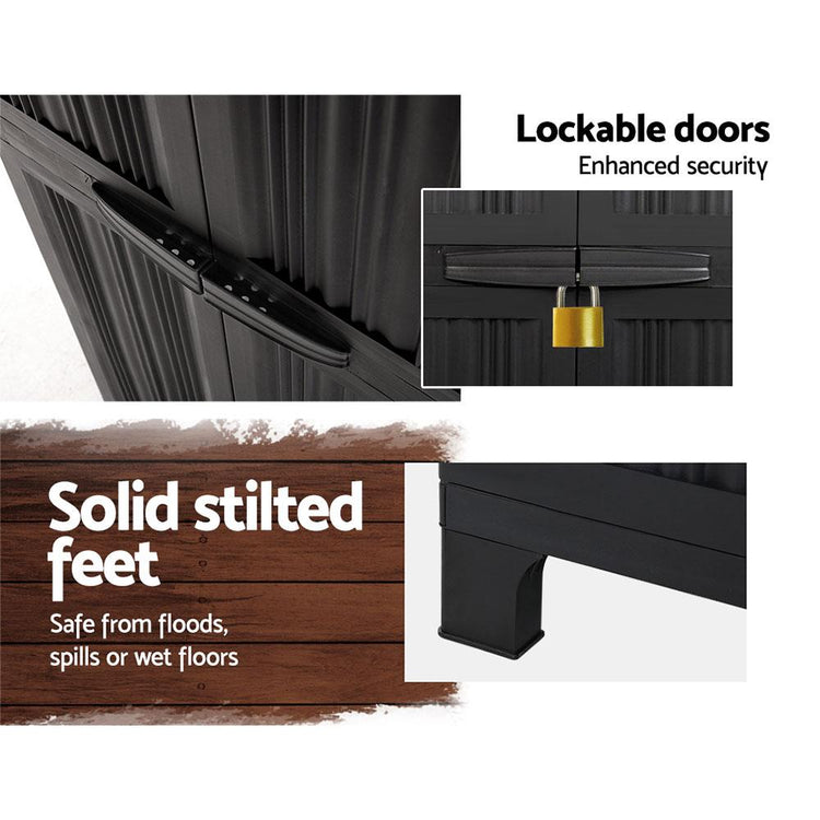 Outdoor Storage - Outdoor Storage Cabinet Lockable Tall Garden Sheds Garage Adjustable Black 173CM