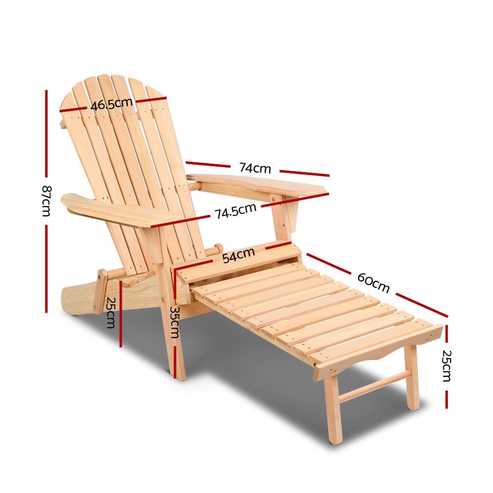 Sun Chair - Set Of 2 Outdoor Adirondack Chairs With Slide Out Footstool