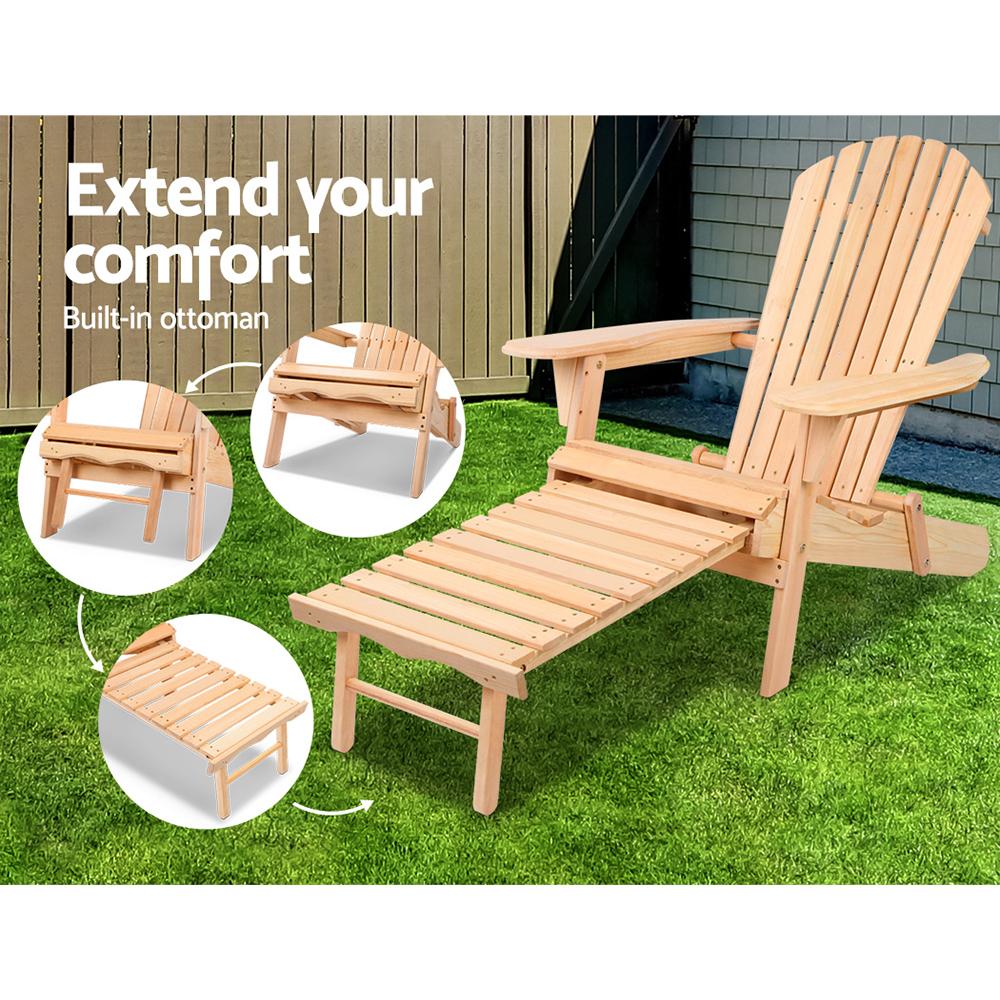 Sun Chair - Set Of 2 Outdoor Adirondack Chairs With Slide Out Footstool