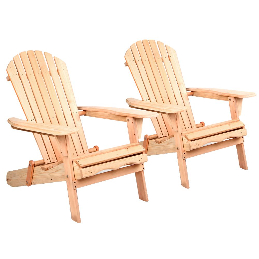 Sun Chair - Set Of 2 Patio Furniture Outdoor Wooden Chairs - Beach