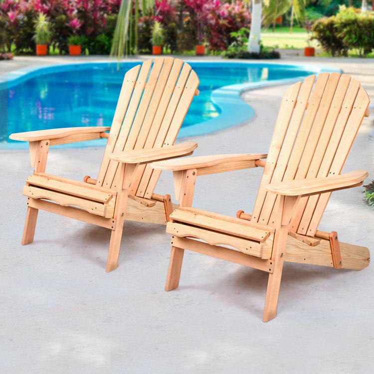 Sun Chair - Set Of 2 Patio Furniture Outdoor Wooden Chairs - Beach