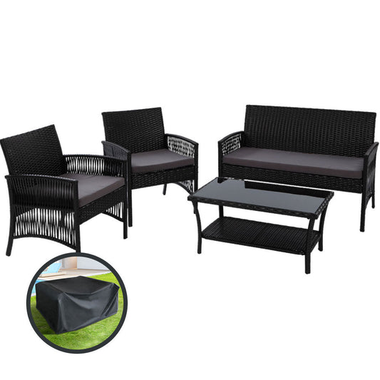 4 Piece Harp Outdoor Furniture Set With Cover Black