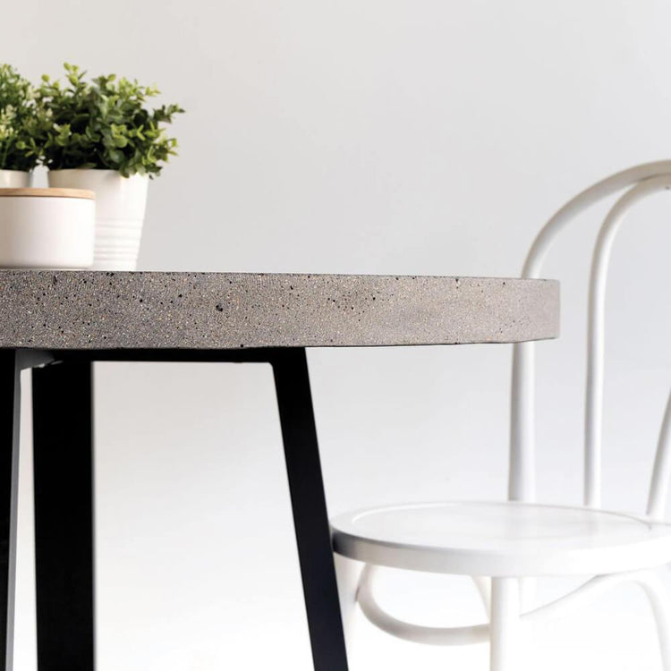 Dining Table - 1.0m Alta Round Dining Table - Speckled Grey With Black Metal Legs