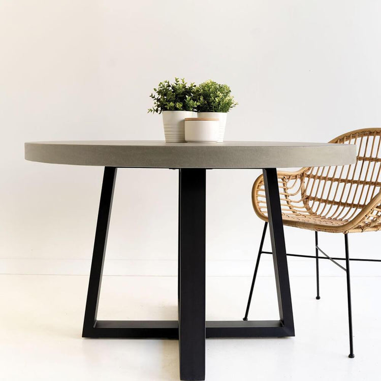 Dining Table - 1.2m Alta Round Dining Table - Grey With Black Powder Coated Iron Legs