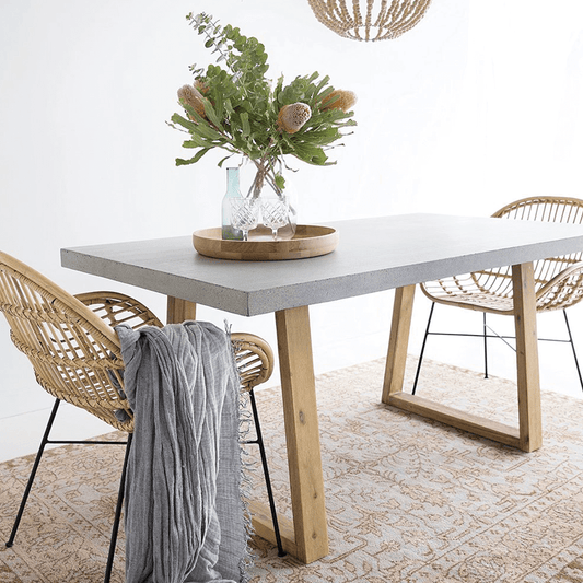 Dining Table - 1.6m Alta Rectangular Dining Table - Speckled Grey With Light Honey Acacia Wood Legs