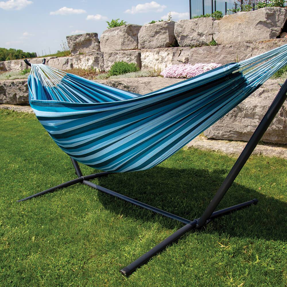 Hammocks - Vivere's Combo - Double Blue Lagoon Hammock With Stand (8ft)