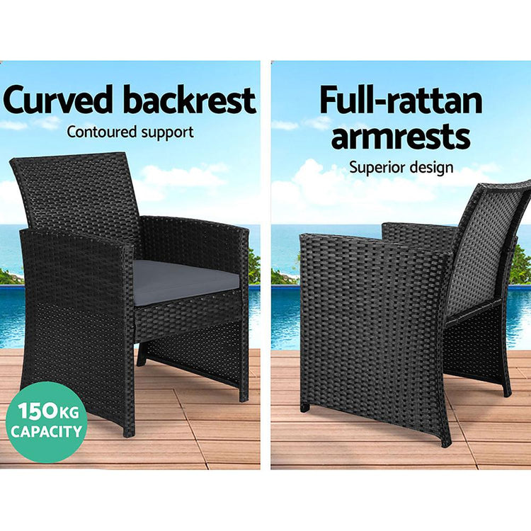 Outdoor Wicker Lounge Setting Black - With Storage Cover