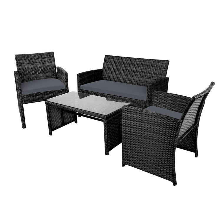 Outdoor Wicker Lounge Setting Black - With Storage Cover