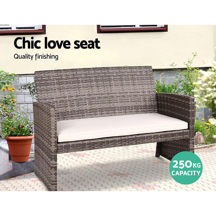 Outdoor Wicker Lounge Setting Mixed Grey - With Storage Cover