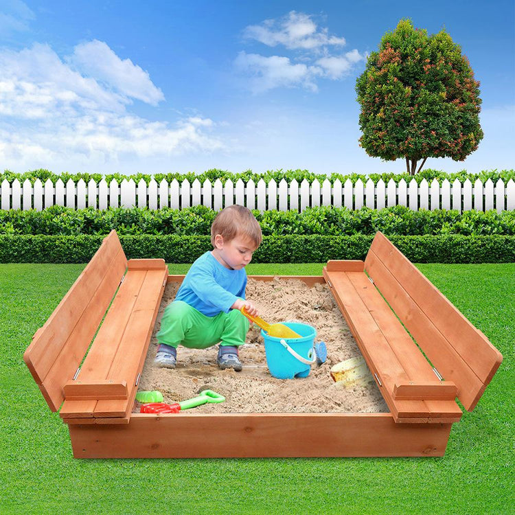 Baby & Kids - Wooden Outdoor Sandpit Set - Natural Wood