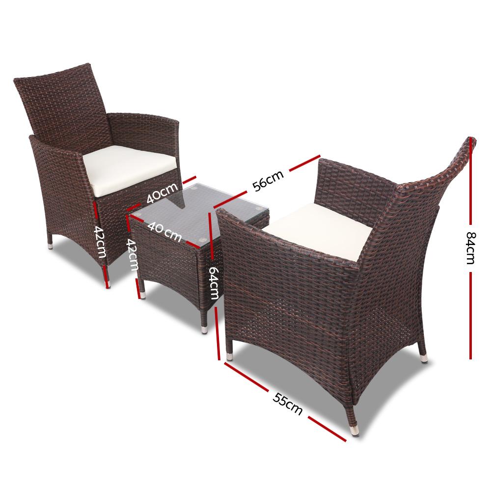 Balcony Set - 3 Piece Brown Wicker Outdoor Furniture Set