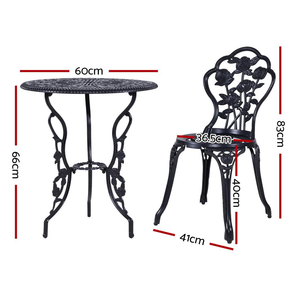 Balcony Set - 3PC Outdoor Setting Cast Aluminium Bistro Table Chair Patio Black