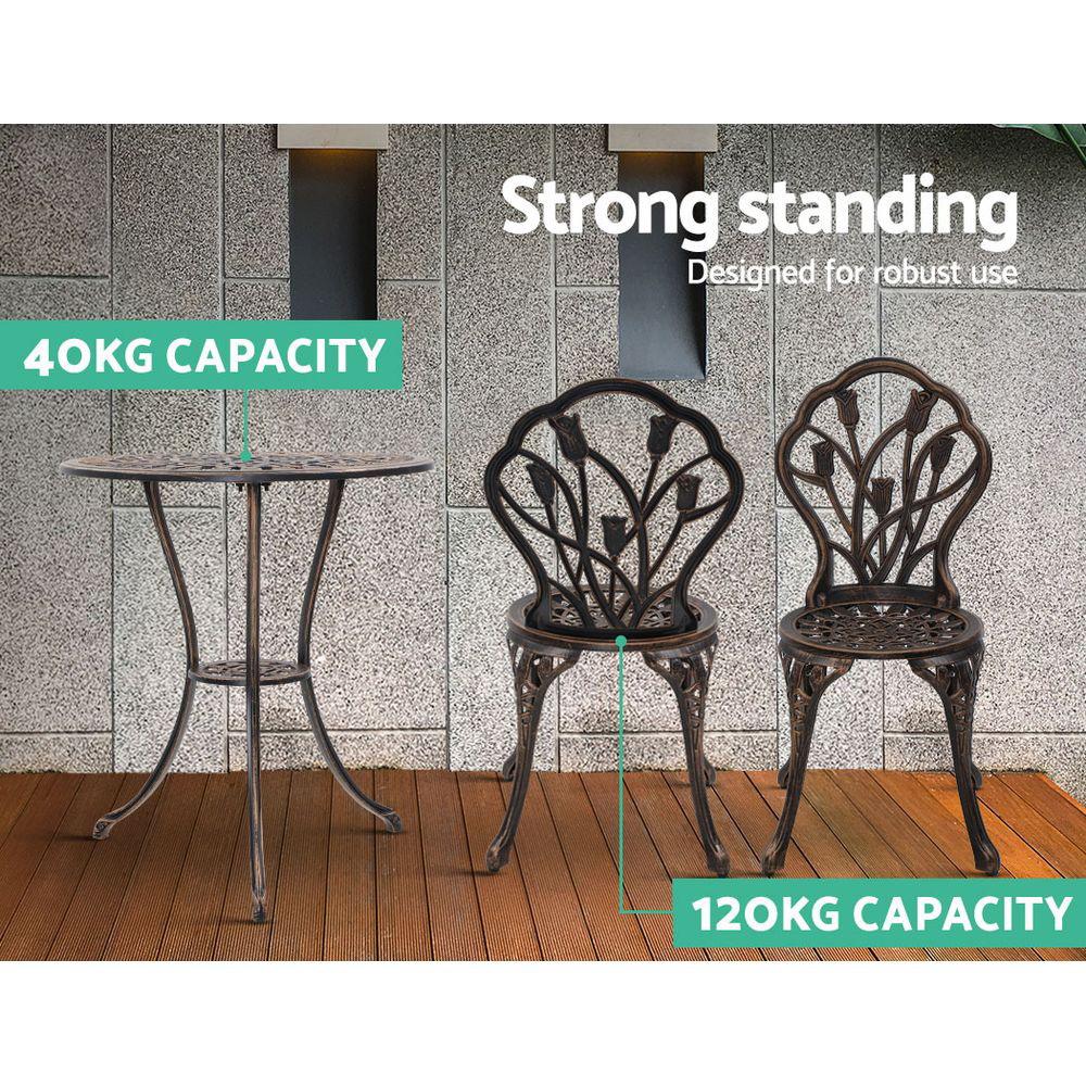 Balcony Set - 3PC Outdoor Setting Cast Aluminium Bistro Table Chair Patio Bronze