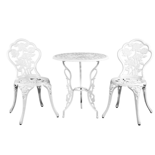 Balcony Set - Outdoor Furniture Chairs Table 3pc Aluminium Bistro White