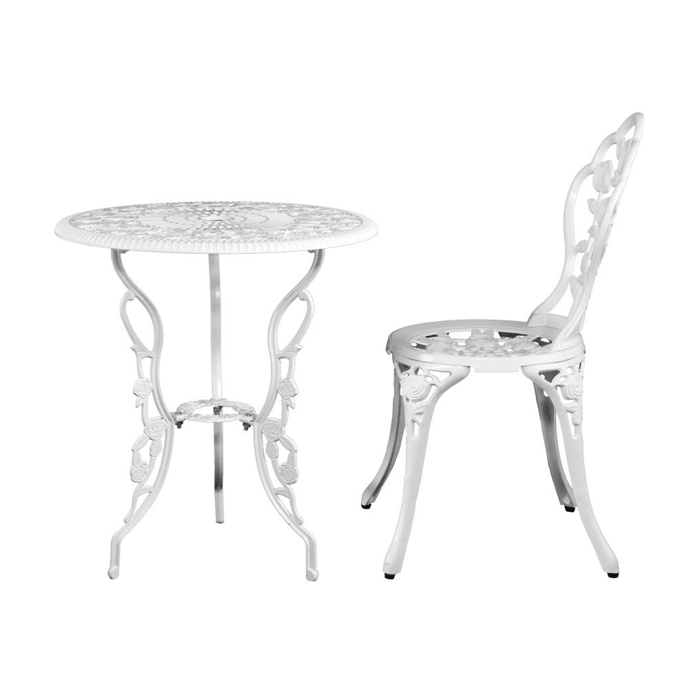 Balcony Set - Outdoor Furniture Chairs Table 3pc Aluminium Bistro White