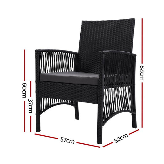 Balcony Set - Outdoor Furniture Set Of 2 Dining Chairs Wicker- Black