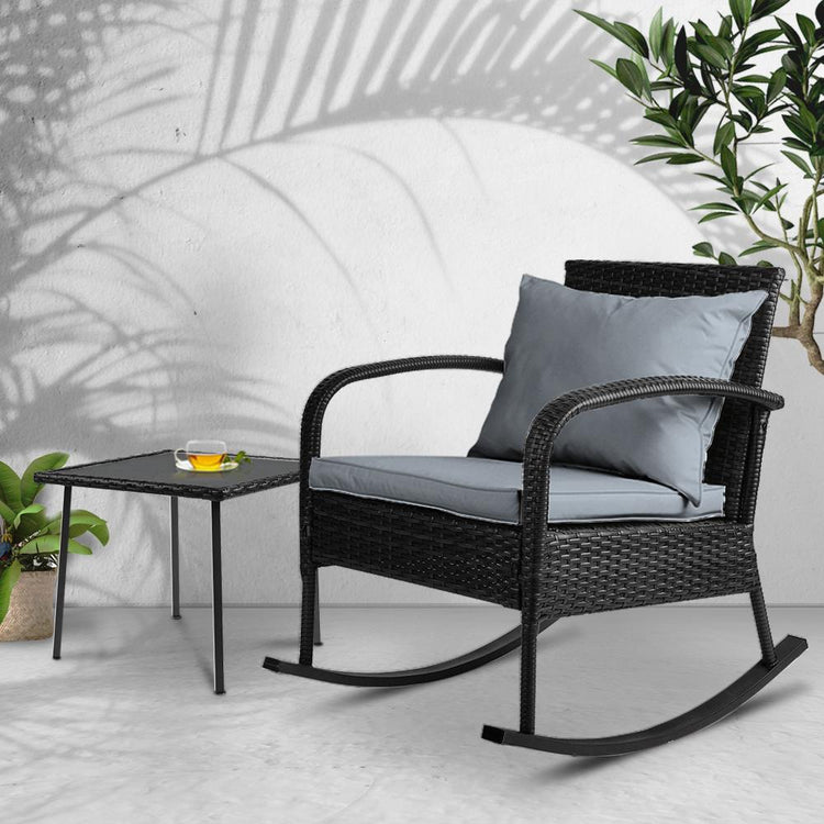 Balcony Set - Wicker Rocking Chairs Table Set Outdoor Setting Recliner Patio Furniture