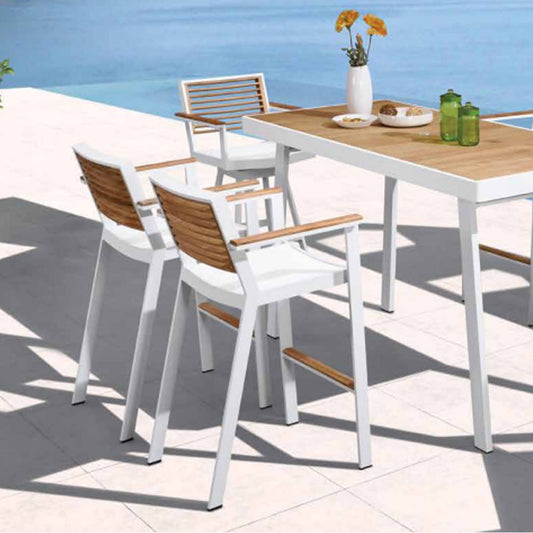 Bar Chair - St Lucia - Bar Arm Chair - White Frame / White Textilene