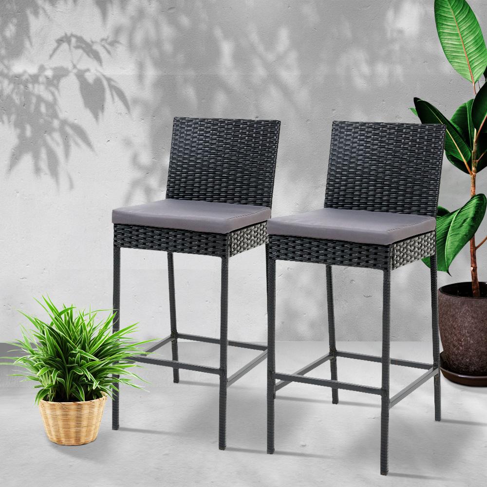 Bar Stool - Set Of 2 Outdoor Bar Stools Dining Chairs Wicker Furniture