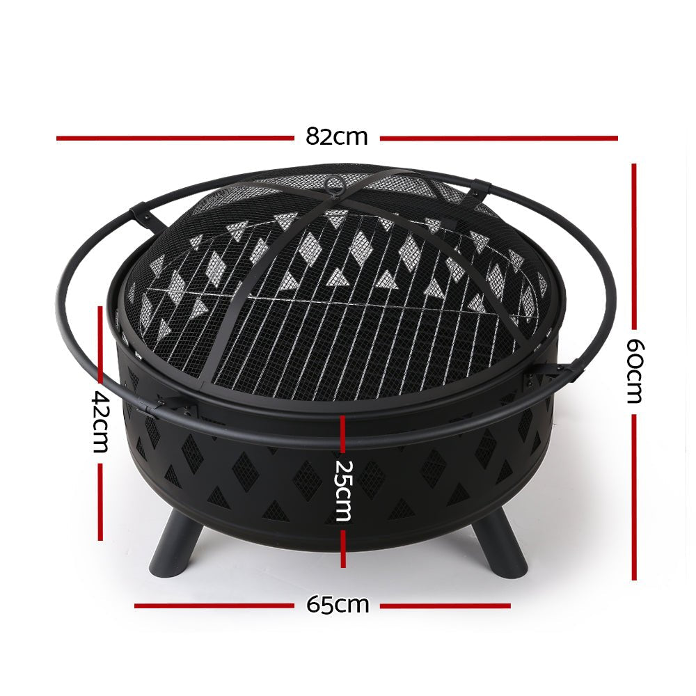 BBQ - Fire Pit BBQ Charcoal Grill Ring Portable Outdoor Kitchen Fireplace 32"