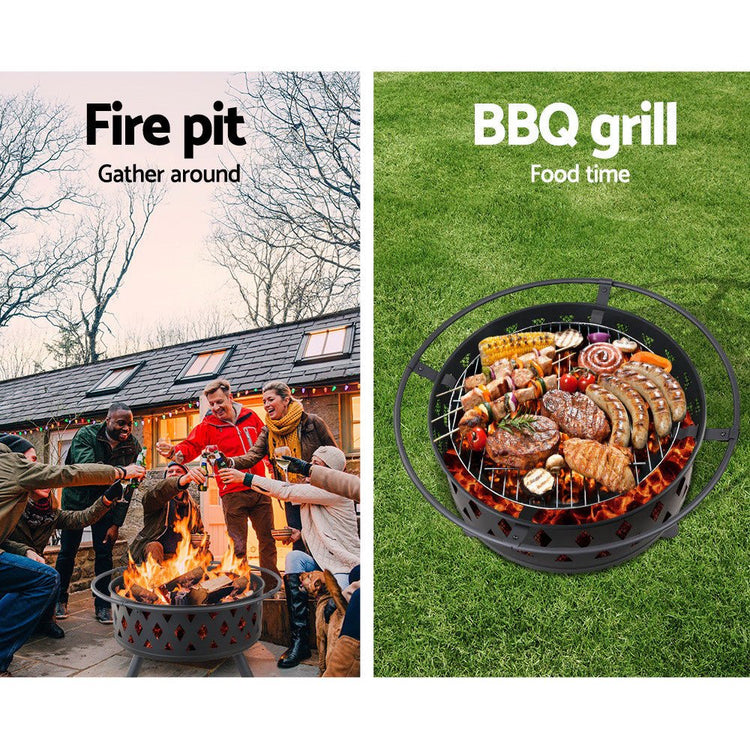BBQ - Fire Pit BBQ Charcoal Grill Ring Portable Outdoor Kitchen Fireplace 32"