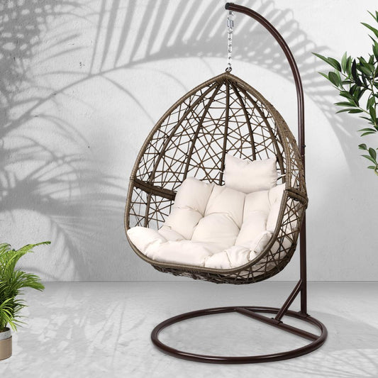 Hanging Chairs - Outdoor Hanging Wicker Egg Chair - Brown