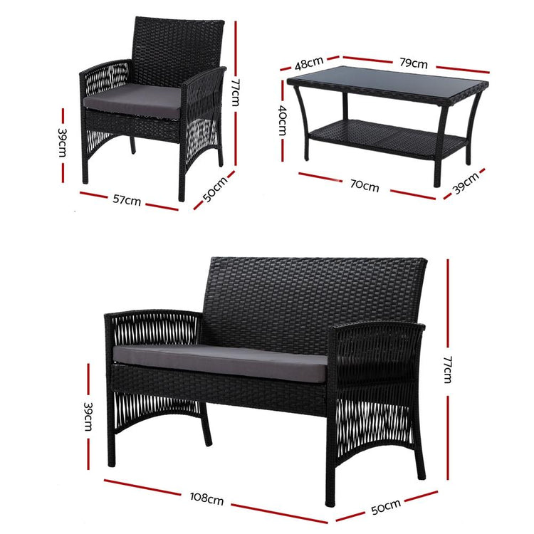 Lounge Set - 4 Piece Harp Outdoor Furniture Set Black