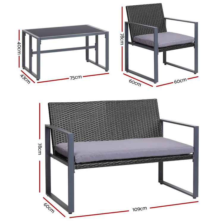 Lounge Set - 4 Piece Outdoor Wicker Furniture Set
