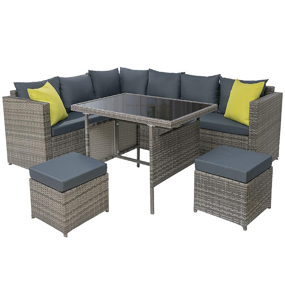 Lounge Set - Wicker Outdoor Sofa Dining Set - Grey