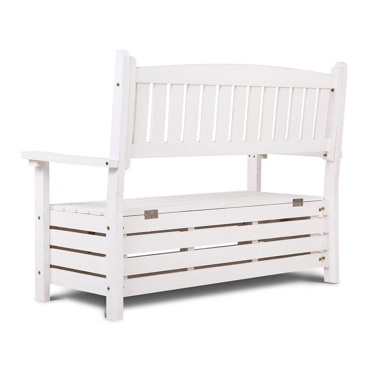 Outdoor Benches - Outdoor Outdoor Storage Bench Box Wooden Garden Chair 2 Seat Timber Furniture White