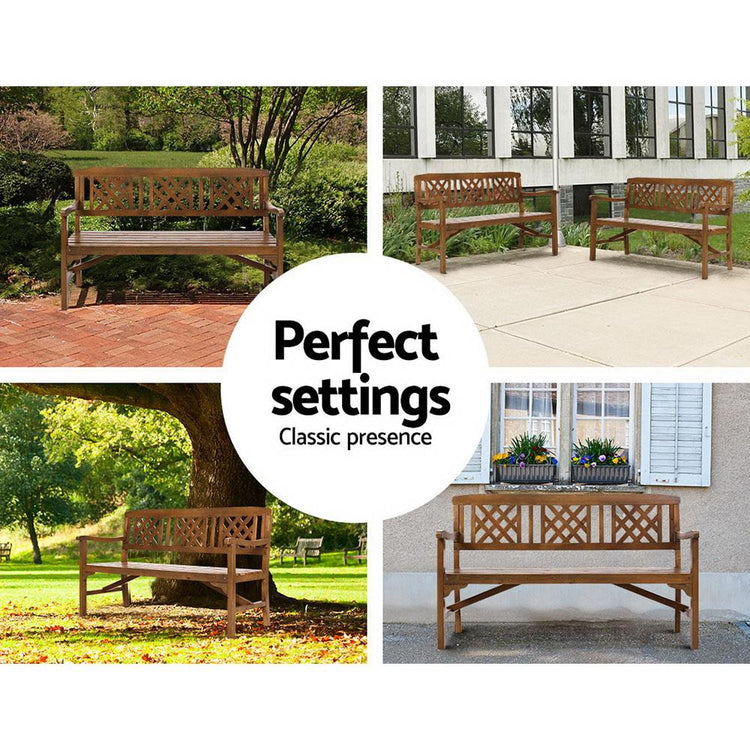 Outdoor Benches - Wooden Garden Bench 3 Seat Patio Furniture Timber Outdoor Lounge Chair Natural