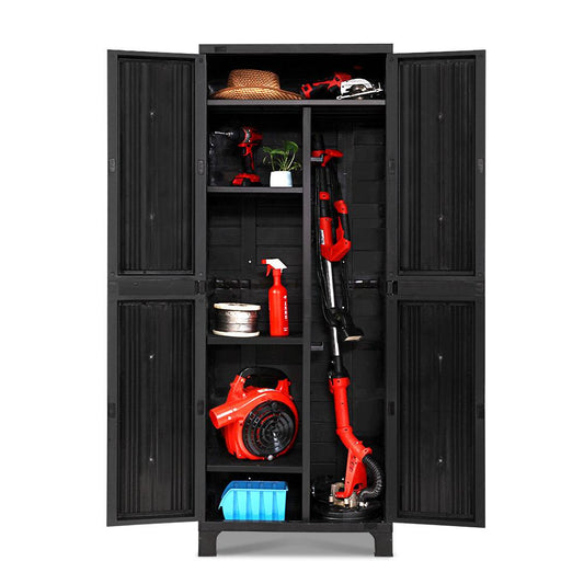 Outdoor Storage - Outdoor Storage Cabinet Lockable Tall Garden Sheds Garage Adjustable Black 173CM