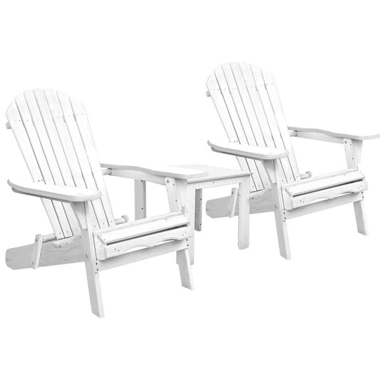 Sun Chair - 3 Piece Outdoor Adirondack Beach Chair And Table Set - White