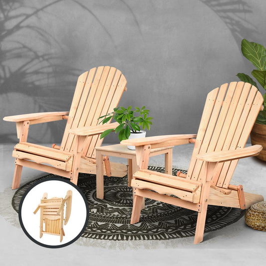 Sun Chair - 3 Piece Wooden Outdoor Beach Chair And Table Set