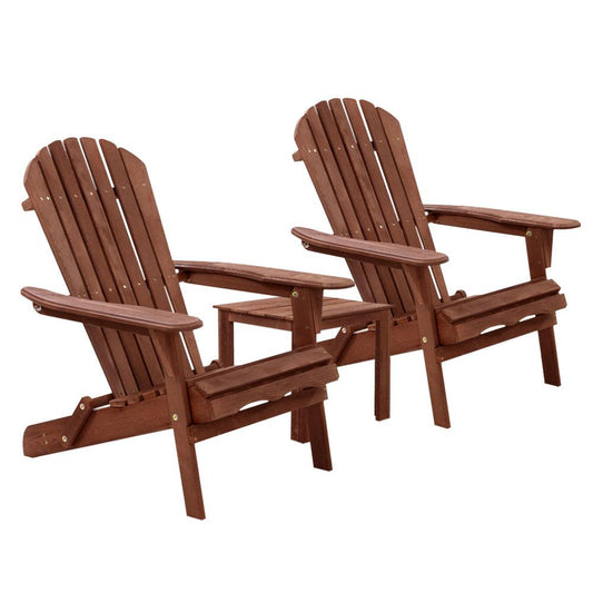 Sun Chair - 3PC Outdoor Setting Beach Chairs Table Wooden Adirondack Lounge Garden