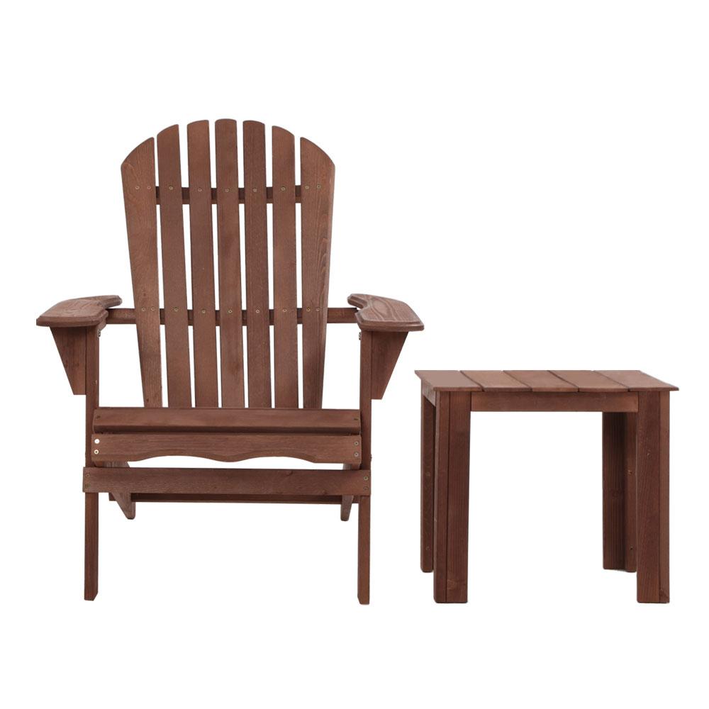 Sun Chair - 3PC Outdoor Setting Beach Chairs Table Wooden Adirondack Lounge Garden