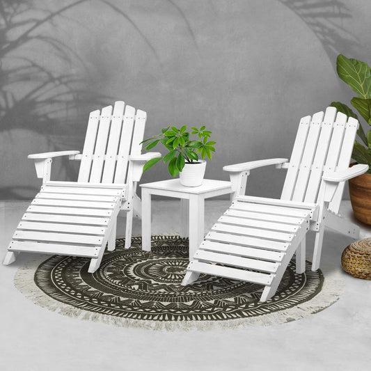 Sun Chair - Laid Back Outdoor Beach Style Lounges & Table Set (White)