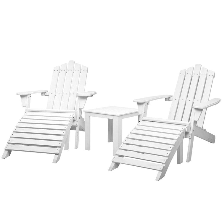 Sun Chair - Laid Back Outdoor Beach Style Lounges & Table Set (White)