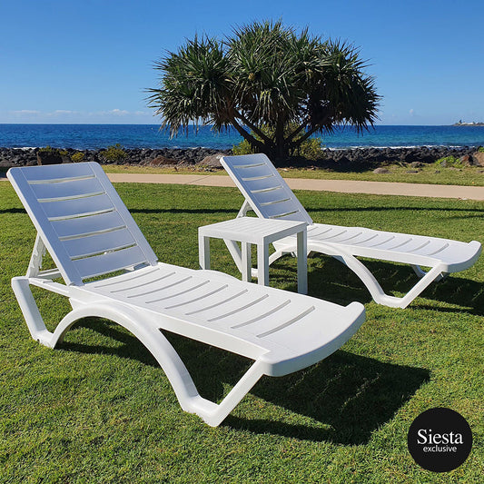 Sun Lounges - Siesta Aqua Sunlounge 3 Piece Setting Package With Side Table