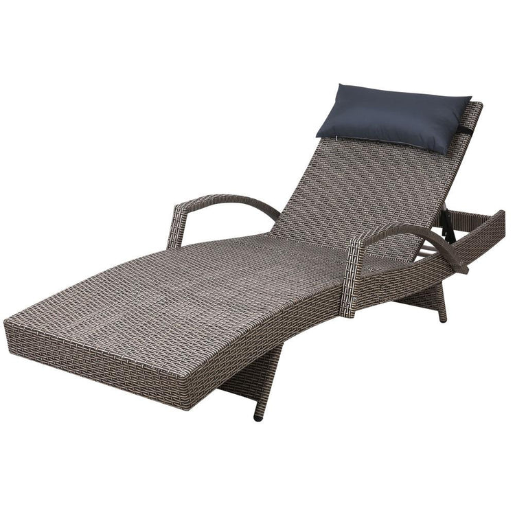 Sunlounger - Outdoor Sun Lounge Furniture Wicker Day Bed (Grey)